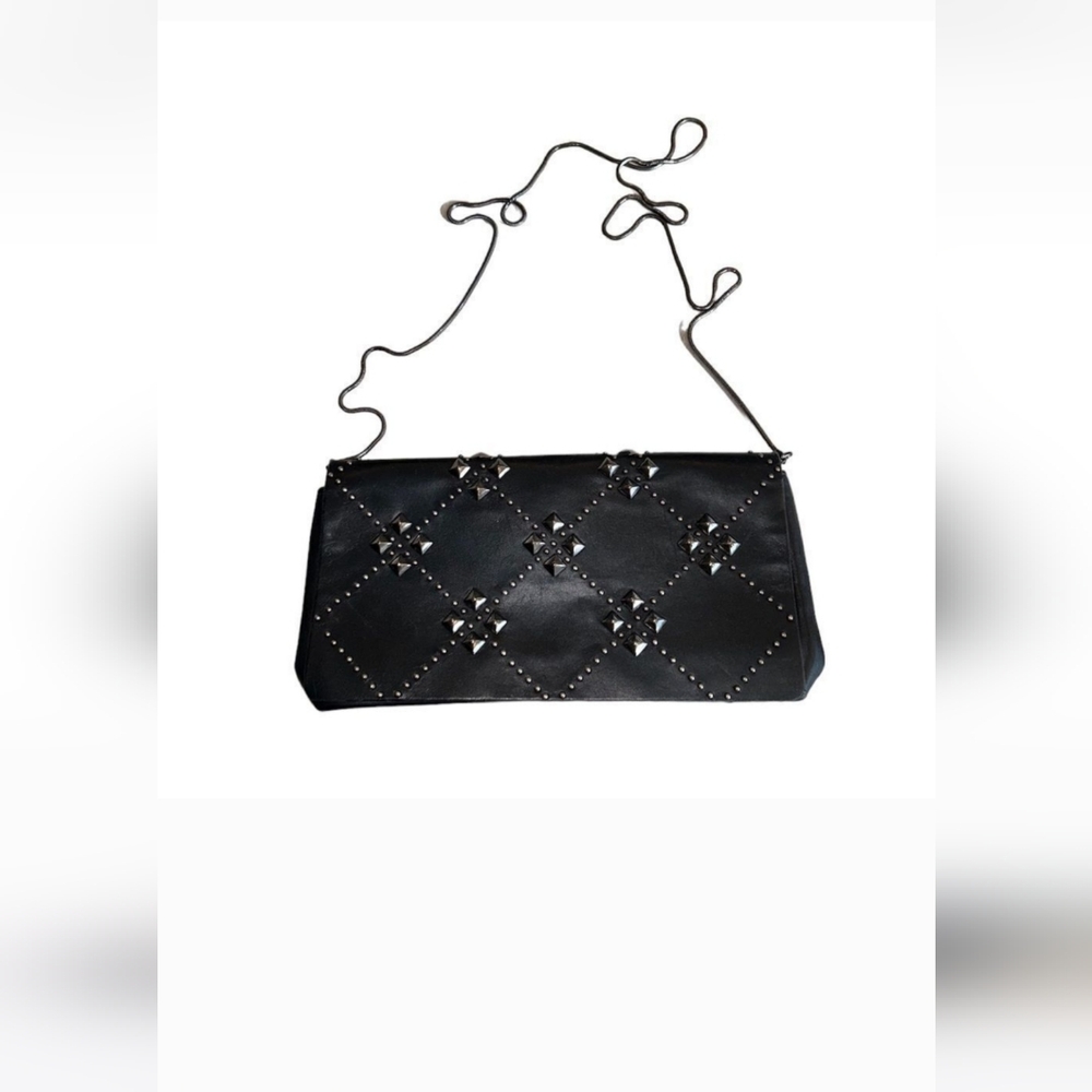 Black Leather Clutch purse bag studded